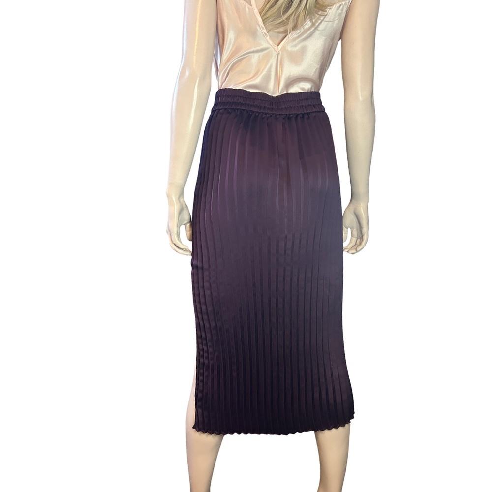 DKNY Knife Pleated Pencil Skirt High Leg Slit Burgundy Elastic Waist - Picture 4 of 14
